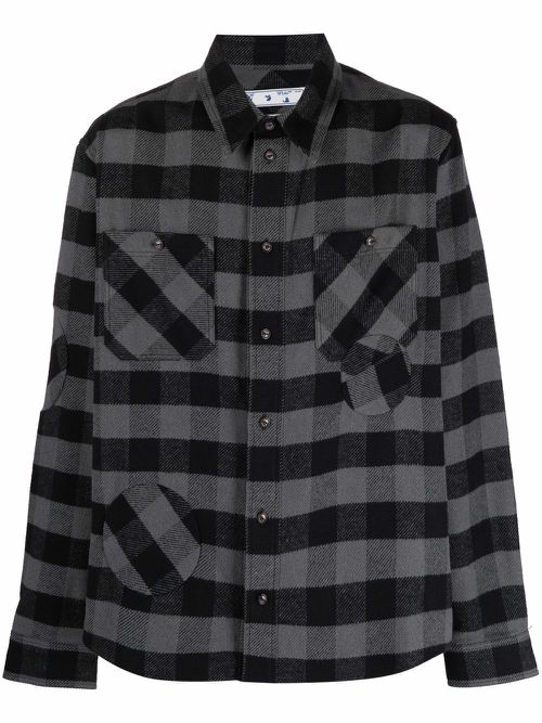 Check patch-detail shirt - Black