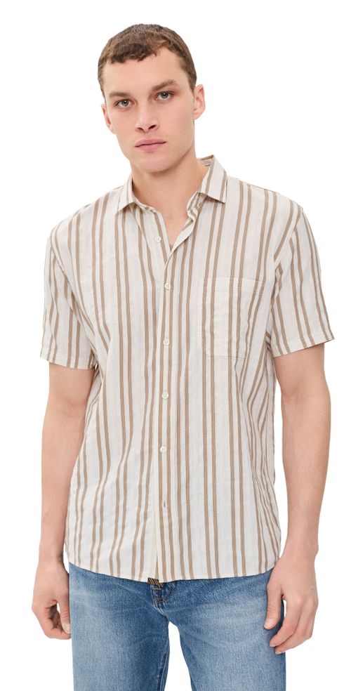 Textured Dobby Stripe Shirt Tinted White/Khaki