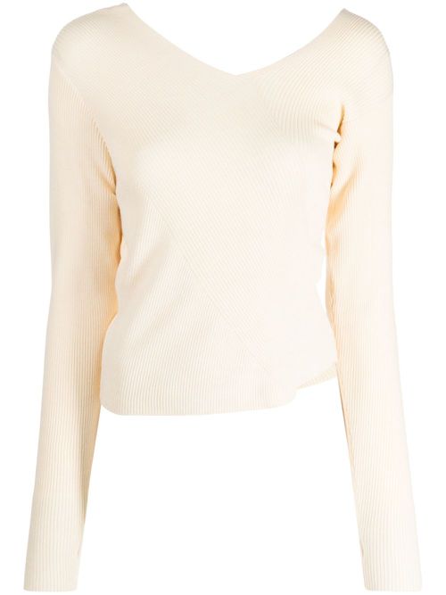 Asymmetric-design ribbed-knit jumper - Neutrals