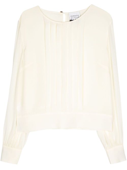 Pintuck-detail long-sleeve blouse - Neutrals