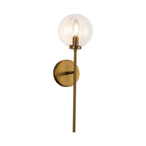 Cassia 1-Light Wall Vanity in Aged Brass with Clear Gla