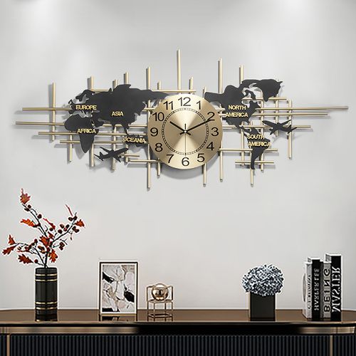 Horloge murale moderne en métal avec grande carte, 960 mm, décoration créative et silencieuse, art pour salon