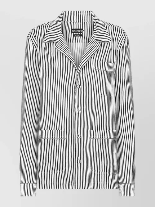 Tom Ford - striped silk pajama shirt piping logo