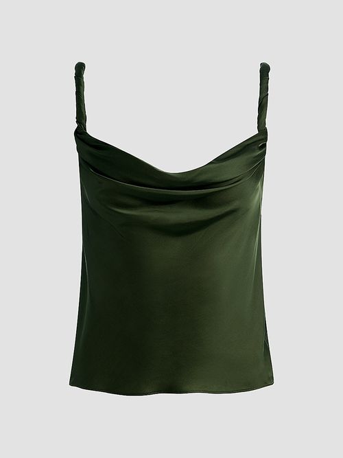 Women's Monique Cowlneck Satin Tank - Dark Fern