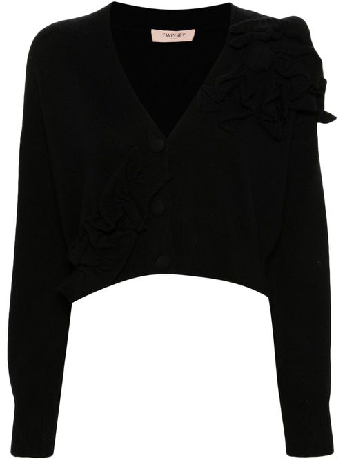 Floral-appliqué cardigan - Black