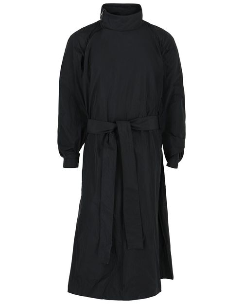 Asymmetrical Zip-Detail Belted Trench Coat