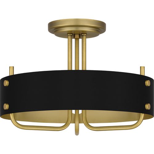 Aged Brass Three Light Semi Flush Mount from the Madden Collection