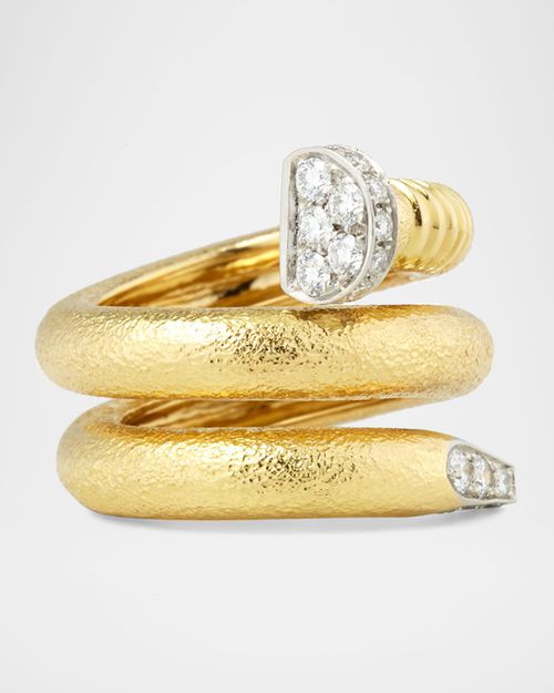 18K Diamond Hammered Nail-Shaped Ring