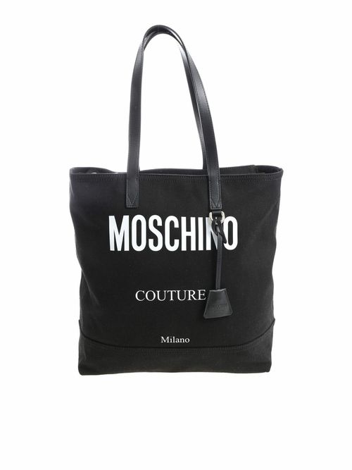 Black fabric shopper with logo
