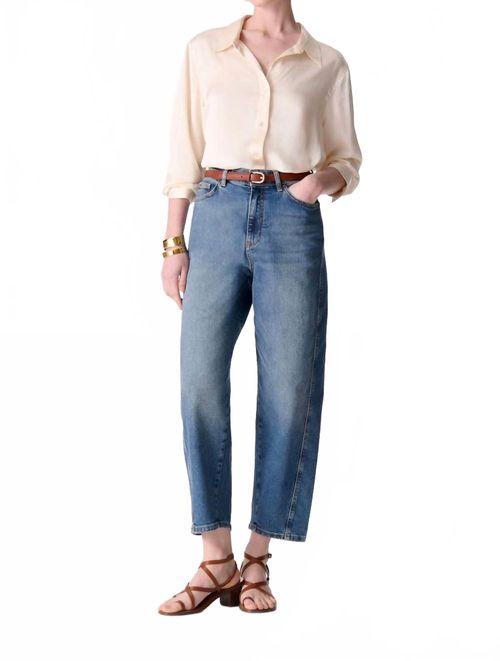 Caleb High Waisted Barrel Cut Jeans In Bleu Gris