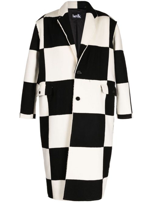Check-pattern wool coat - Black