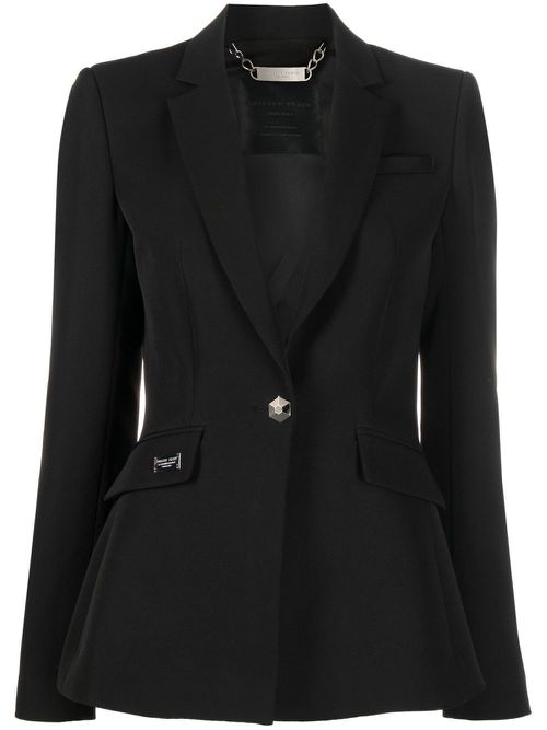 Rhinestone-logo single-breasted blazer - Black