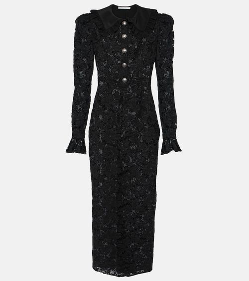 Puff-sleeve cotton blend lace maxi dress