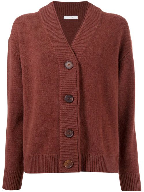 Ribbed-knit buttoned-up cardigan - Red