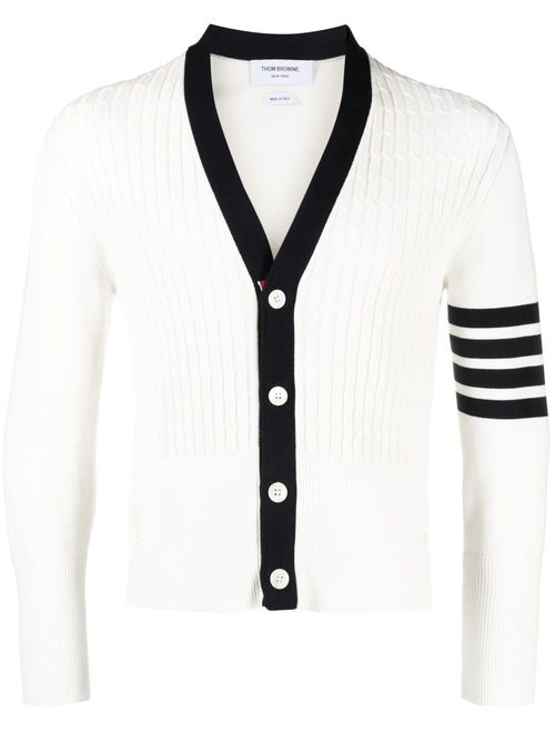4-Bar stripe cotton cardigan - White