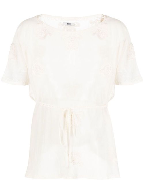 Cotton embroidered design top - Neutrals