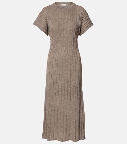 Ribbed-knit lamé midi dress