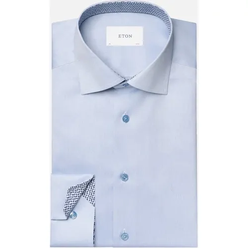 Men's Eton Contemporary Fit Signature Twill Geometric Effect Shirt 21 Light Blue - : 40/Regular