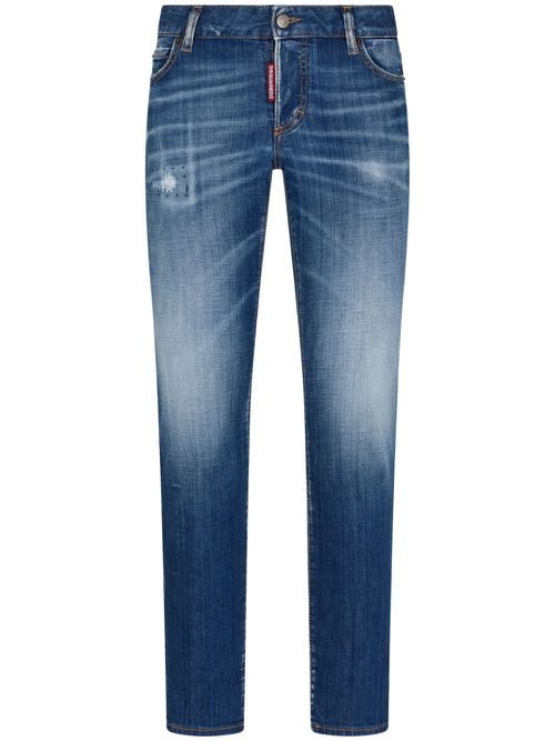 Logo-patch cotton-blend tapered jeans - Blue