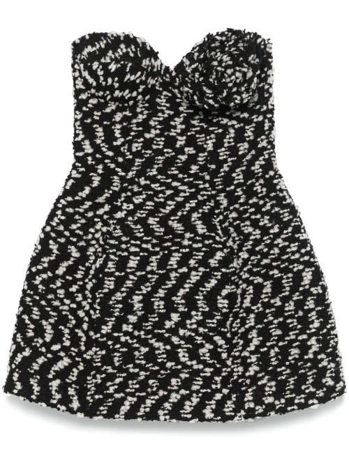 Floral-appliqué bouclé mini dress - Black
