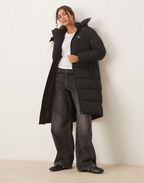 Long essential puffer jacket in black
