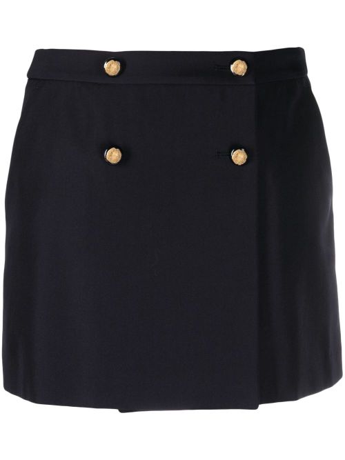 Wool-Cotton Blend Mini Wrap Skirt — Navy