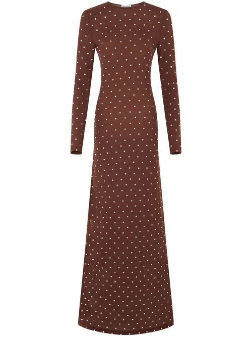 Crystal-embellished long-sleeve dress - Brown