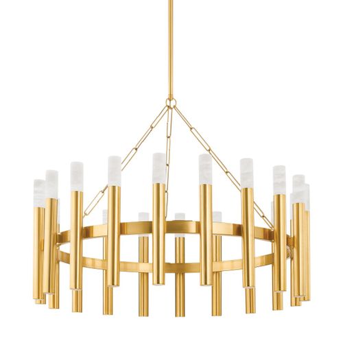 Aged Brass 20 Light Chandelier from the Pali Collection