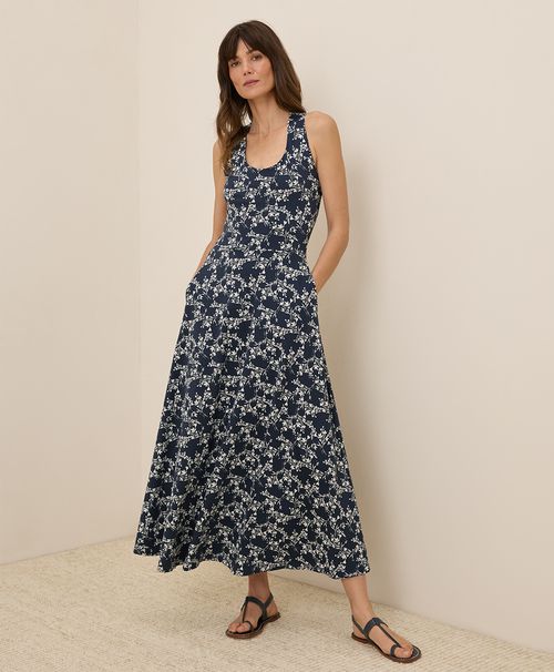 Women's Bouquet Blooms Midnight Blue Fit & Flare Open Back Maxi Dre