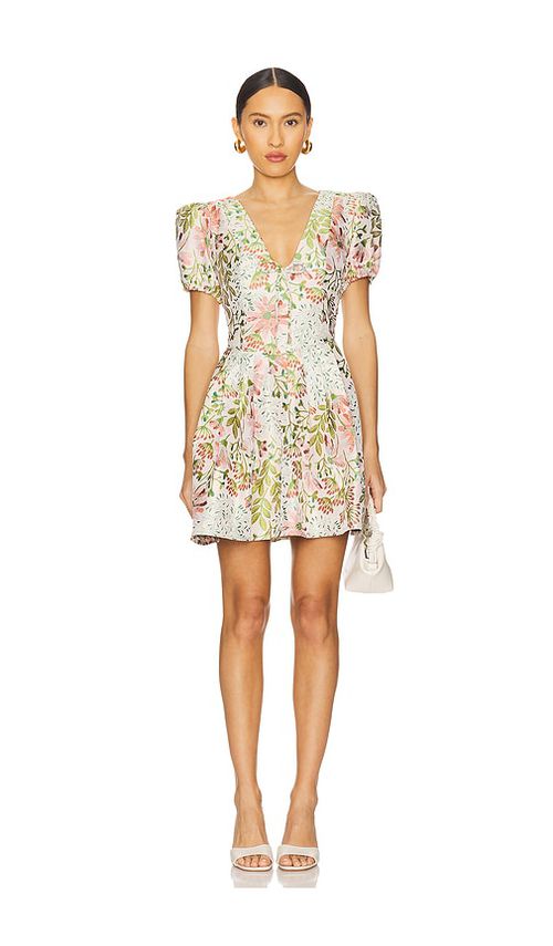 ELLIATT Calaantha Puff Sleeve Mini Dress in White,Green. - L also in