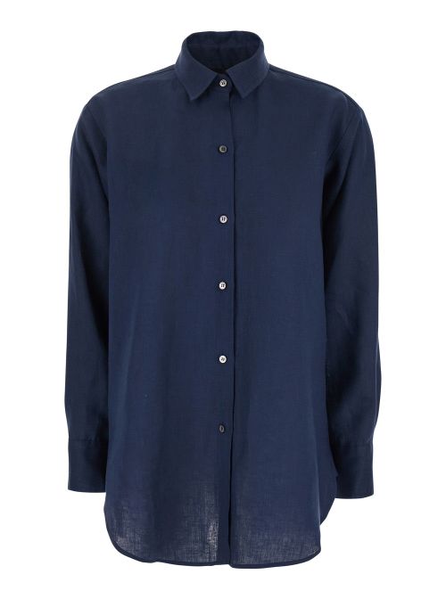 Linen Classic Collar Shirt — Blue