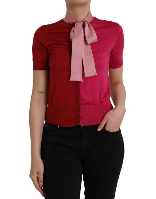 Ascot Collar Silk Blouse — Red