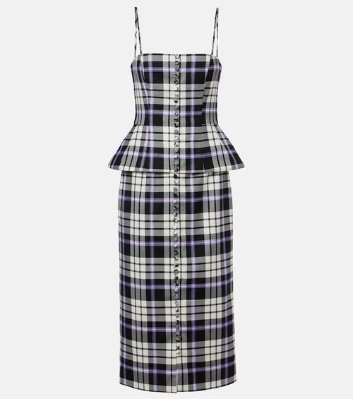 Checked trompe l'ail wool midi dress