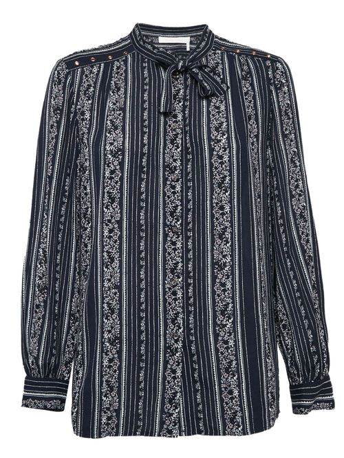 Floral striped tie-neck shirt - Blue