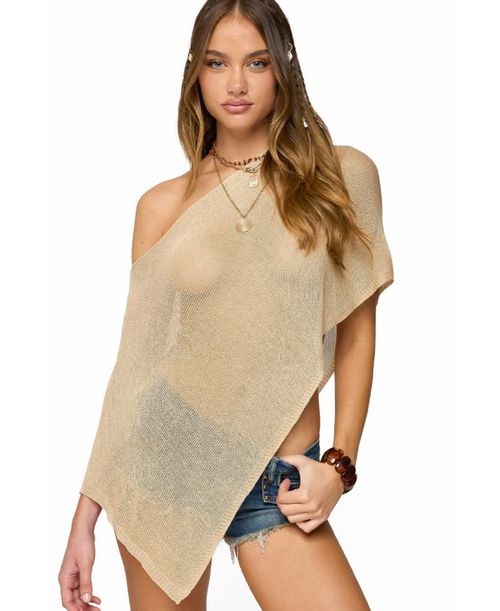 Women's Azalia Asymmetric Knit Poncho - Beige