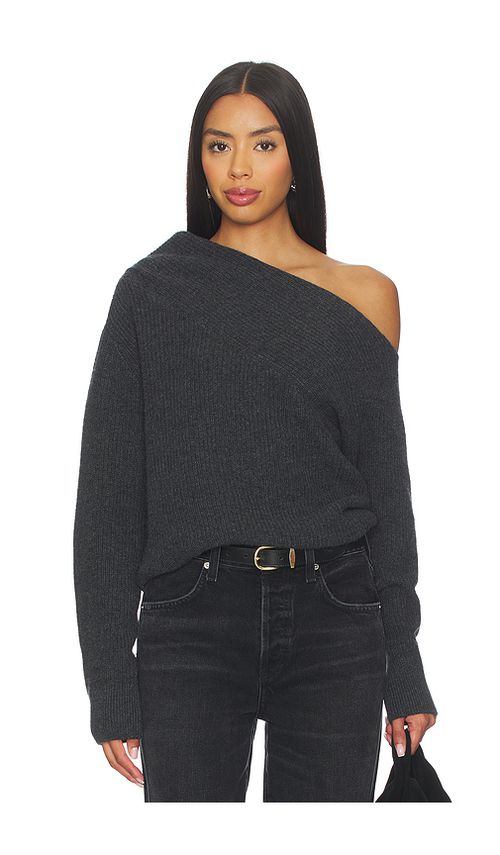 Brochu Walker Hart Off Shoulder Pullover in Dark Charcoal Melange. S also in L