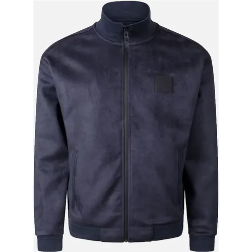 Men's Boss Sutton Suede Full Zip Jacket Dark Blue - Size: 44