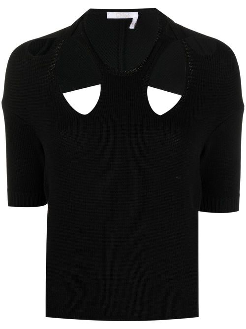 Cut-out knitted top - Black