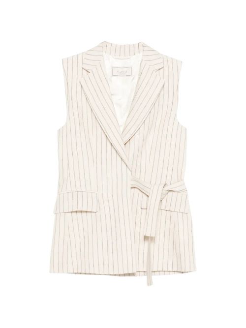 Striped Tie-Waist Vest — Beige