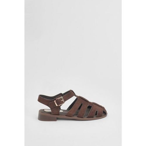Oasis Womens Cassie Faux Suede Closed Toe Fisherman Flat Shoes - Chocolate