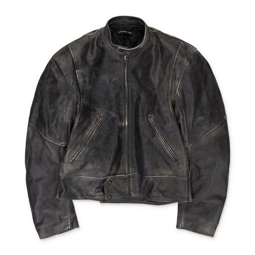 BLACK DISTRESSED BIKER LEATHER JACKET