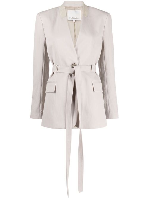 Tied-waist single-breasted blazer - Neutrals