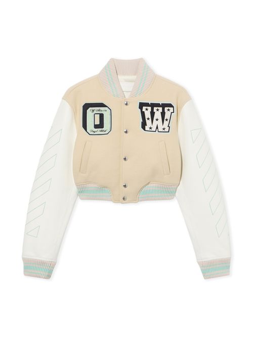Graffiti Crop Varsity Jacket - Female Outerwear White Asparagus