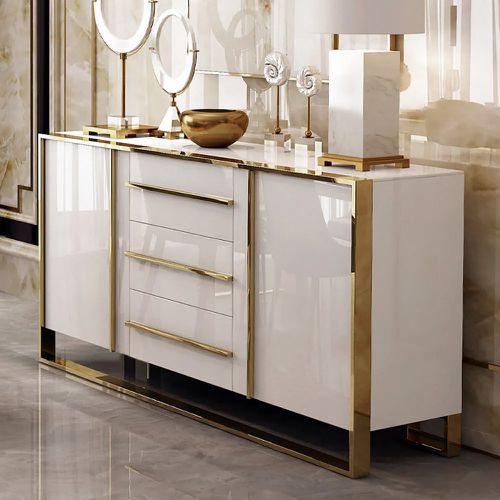 Cylina 1500mm Glossy Black Buffet & Sideboard with 3 Drawers & 2 Door