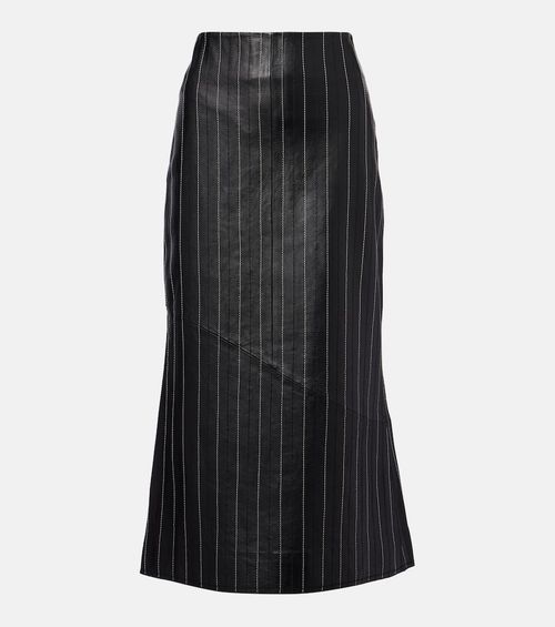 Embroidered leather midi skirt
