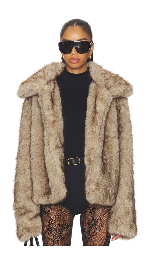 SNDYS Leila Faux Fur Jacket in Tan. - XL also in L, M