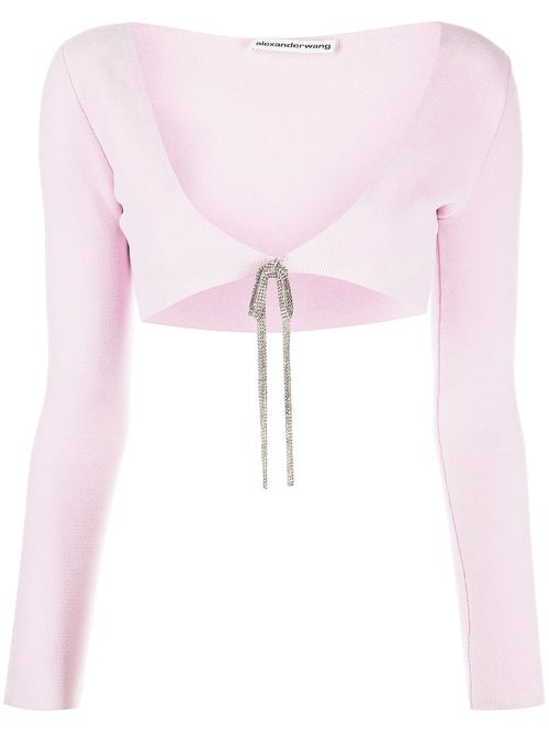 Cropped crystal-tie cardigan - Pink
