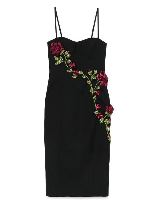 Floral-appliqué dress - Black
