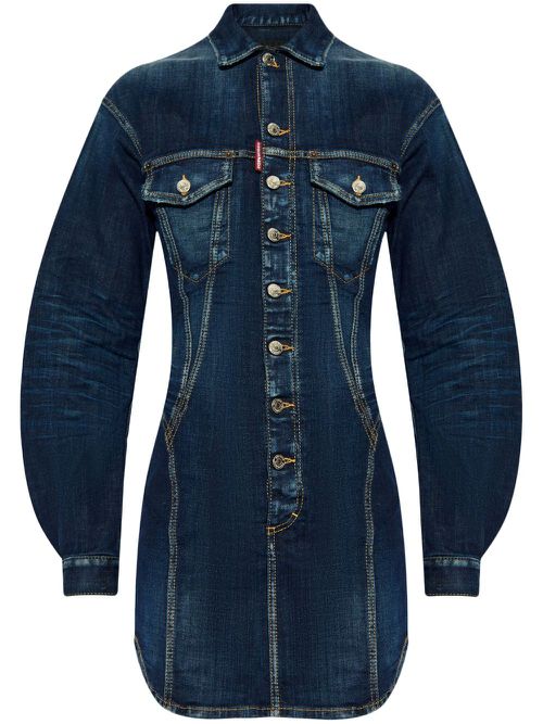 Logo-patch denim minidress - Blue