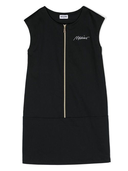 Logo-embroidered zip-up dress - Black